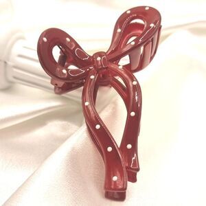 New RED & WHITE polka dot BOW hair claw clip